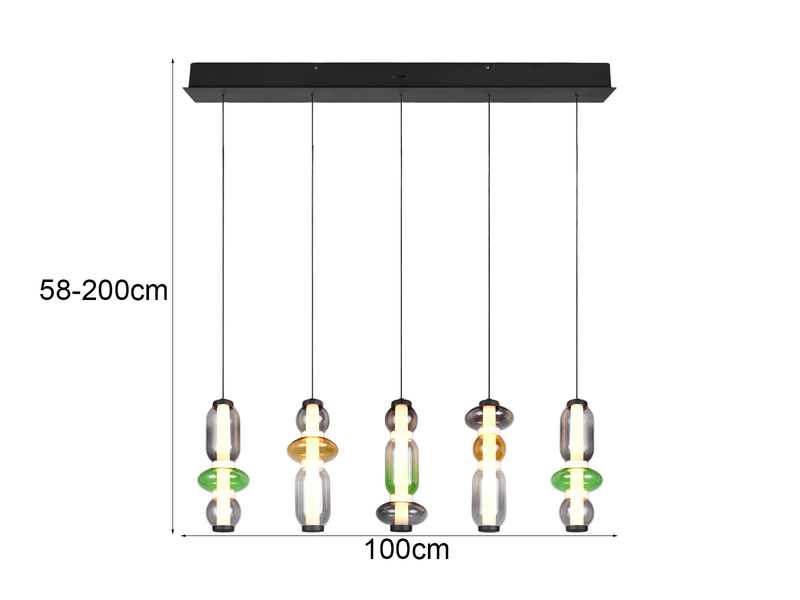 Moderne LED Pendelleuchte MINERVA 5-flammig, höhenverstellbar, Breite 100cm
