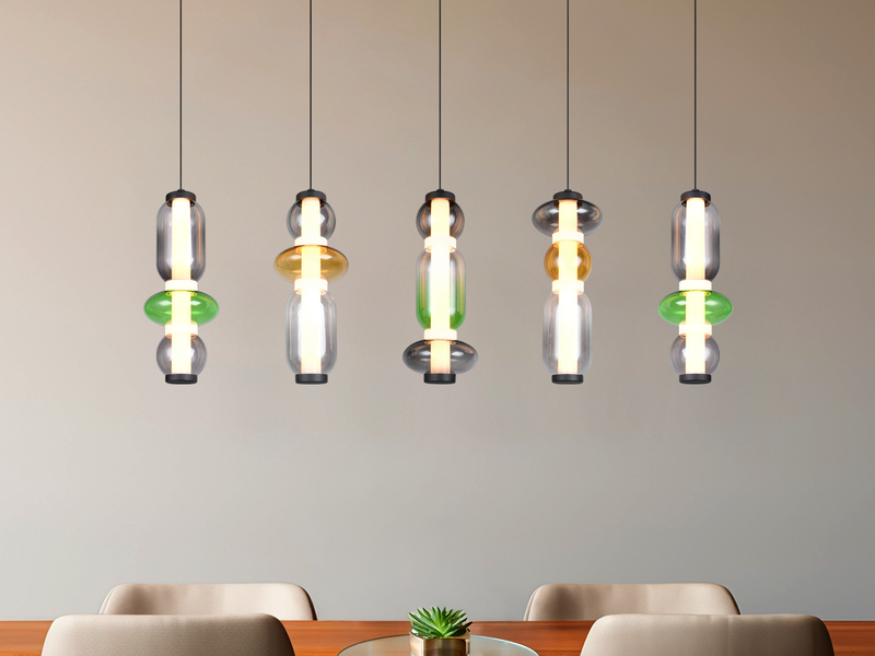 Moderne LED Pendelleuchte MINERVA 5-flammig, höhenverstellbar, Breite 100cm