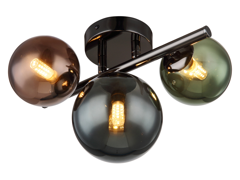 Deckenleuchte RIHA Anthrazit 3-flammig mit bunten Glaskugeln, Breite 28cm