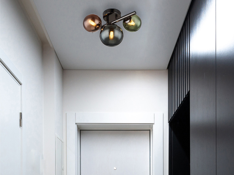 Deckenleuchte RIHA Anthrazit 3-flammig mit bunten Glaskugeln, Breite 28cm