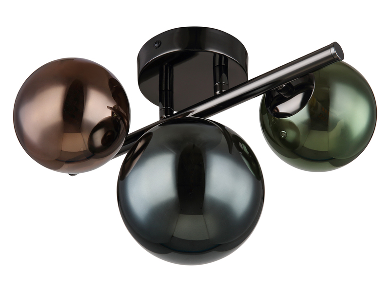 Deckenleuchte RIHA Anthrazit 3-flammig mit bunten Glaskugeln, Breite 28cm