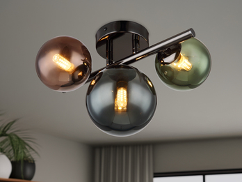 Deckenleuchte RIHA Anthrazit 3-flammig mit bunten Glaskugeln, Breite 28cm