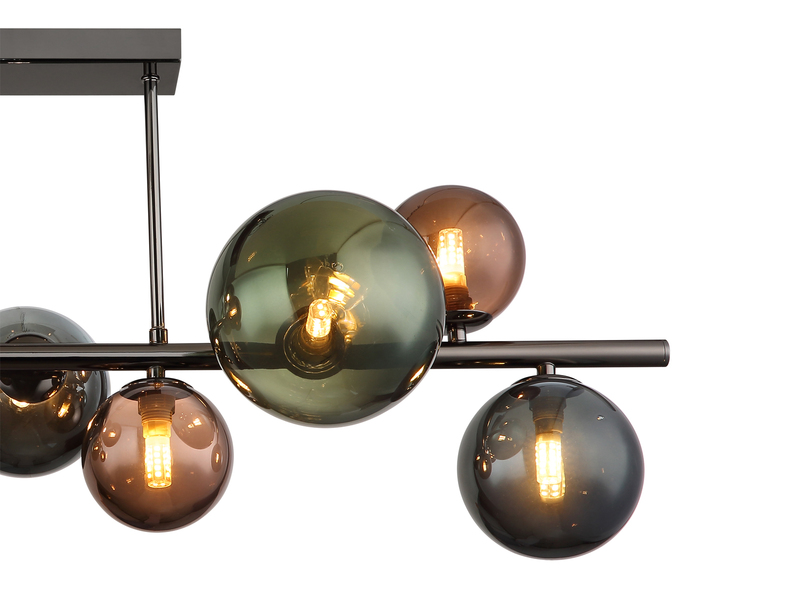 Große Deckenleuchte RIHA Anthrazit 9-flammig mit bunten Glaskugeln, Breite 87cm