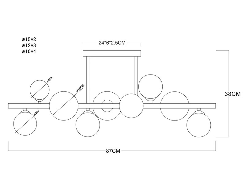Große Deckenleuchte RIHA Anthrazit 9-flammig mit bunten Glaskugeln, Breite 87cm