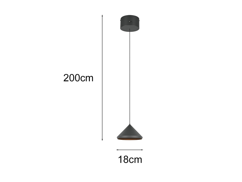 LED Pendelleuchte LAGUNA 1-flammig, höhenverstellbar, Schwarz Ø 18cm