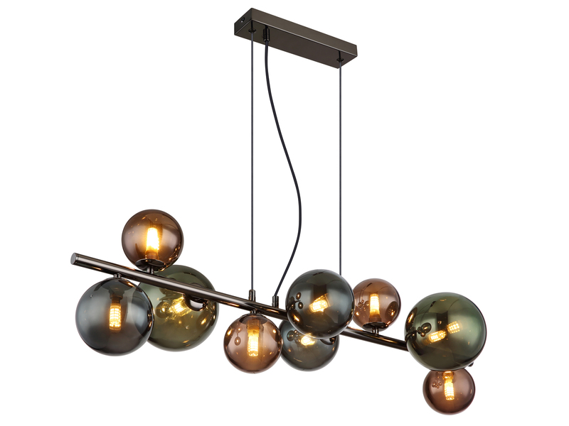 Pendelleuchte RIHA Anthrazit 9-flammig mit bunten Glaskugeln, Breite 86cm