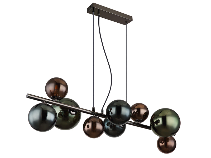 Pendelleuchte RIHA Anthrazit 9-flammig mit bunten Glaskugeln, Breite 86cm