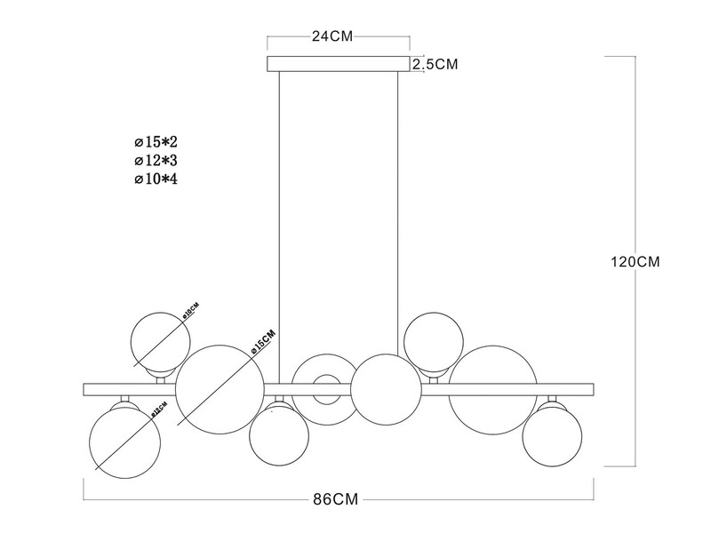 Pendelleuchte RIHA Anthrazit 9-flammig mit bunten Glaskugeln, Breite 86cm