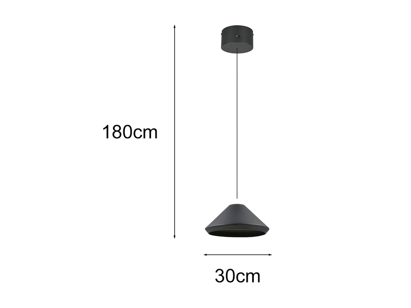 LED Pendelleuchte LAGUNA 1-flammig, höhenverstellbar, Schwarz Ø 30cm