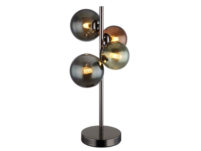 Große Tischleuchte RIHA Anthrazit 4-flammig mit bunten Glaskugeln, Höhe 48cm