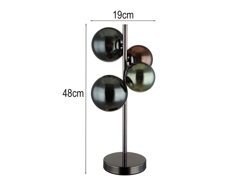 Große Tischleuchte RIHA Anthrazit 4-flammig mit bunten Glaskugeln, Höhe 48cm