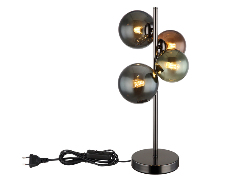 Große Tischleuchte RIHA Anthrazit 4-flammig mit bunten Glaskugeln, Höhe 48cm