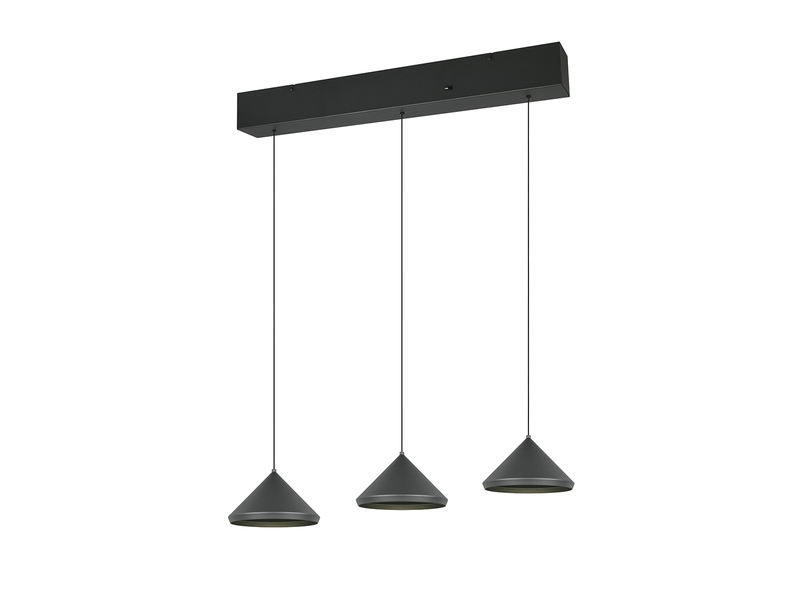 LED Pendelleuchte LAGUNA 3-flammig, höhenverstellbar, Schwarz, Breite 70cm