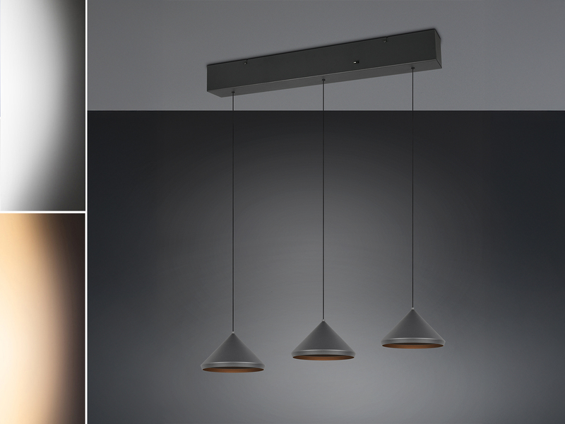 LED Pendelleuchte LAGUNA 3-flammig, höhenverstellbar, Schwarz, Breite 70cm