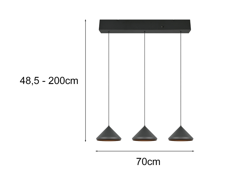 LED Pendelleuchte LAGUNA 3-flammig, höhenverstellbar, Schwarz, Breite 70cm