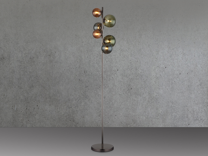 Stehleuchte RIHA Anthrazit 6-flammig mit bunten Glaskugeln, Höhe 155cm
