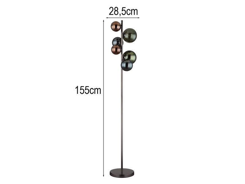 Stehleuchte RIHA Anthrazit 6-flammig mit bunten Glaskugeln, Höhe 155cm