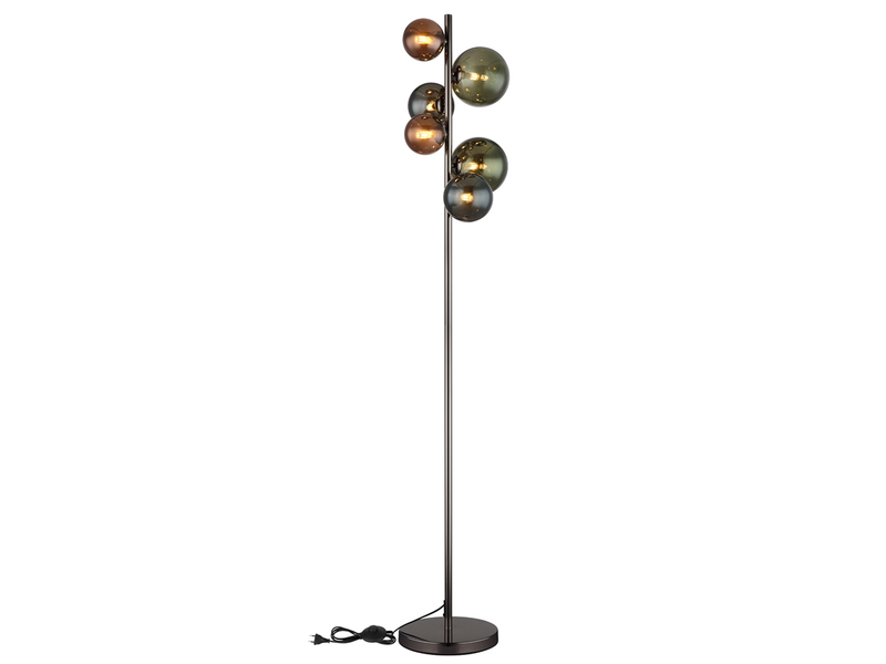 Stehleuchte RIHA Anthrazit 6-flammig mit bunten Glaskugeln, Höhe 155cm