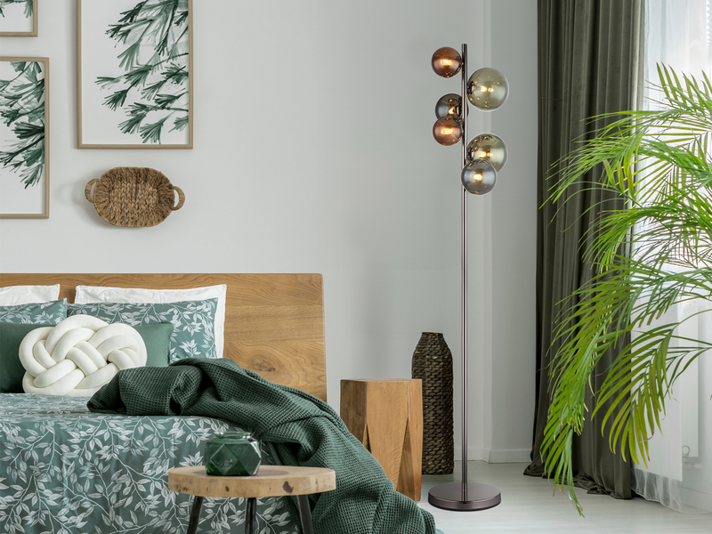 Stehleuchte RIHA Anthrazit 6-flammig mit bunten Glaskugeln, Höhe 155cm