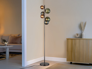 Stehleuchte RIHA Anthrazit 6-flammig mit bunten Glaskugeln, Höhe 155cm