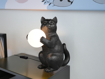 Besondere Tischleuchte GATIO Katzenlampe Schwarz, Höhe 30cm