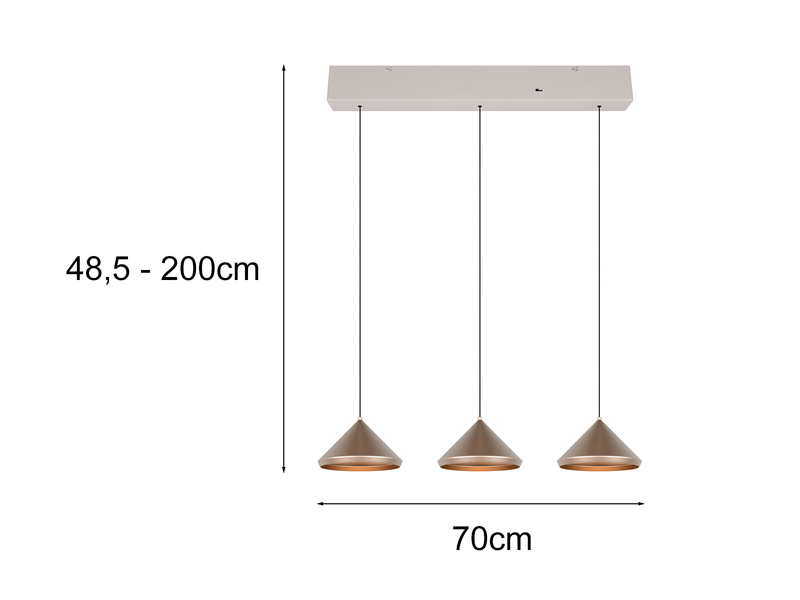 LED Pendelleuchte LAGUNA 3-flammig, höhenverstellbar, Coffee, Breite 70cm