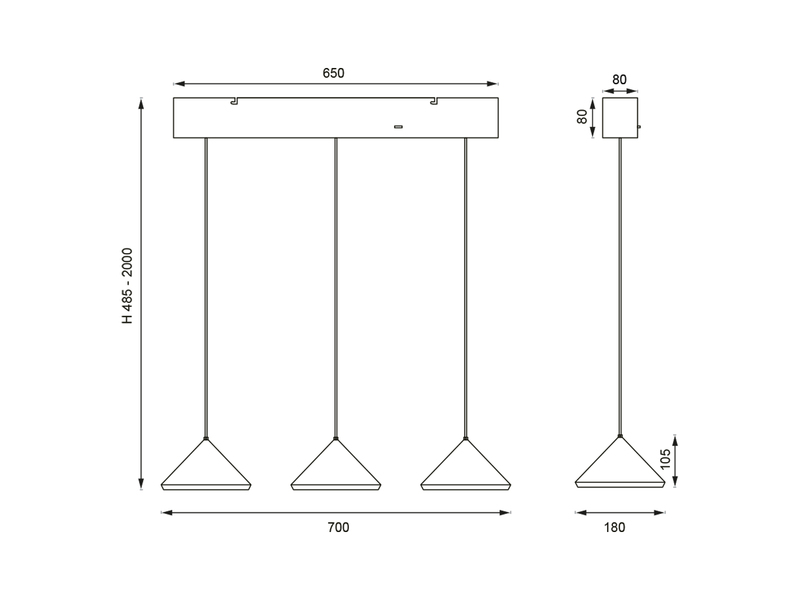 LED Pendelleuchte LAGUNA 3-flammig, höhenverstellbar, Coffee, Breite 70cm