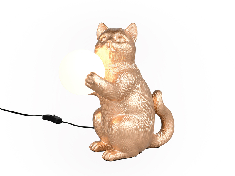 Besondere Tischleuchte GATIO Katzenlampe Gold, Höhe 30cm