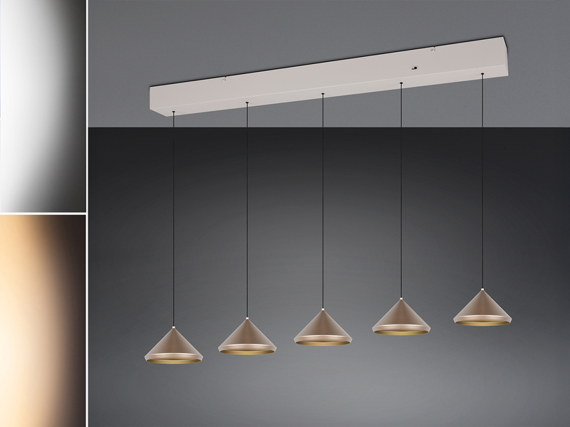 LED Pendelleuchte LAGUNA 5-flammig, höhenverstellbar, Coffee, Breite 123cm