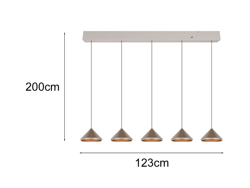 LED Pendelleuchte LAGUNA 5-flammig, höhenverstellbar, Coffee, Breite 123cm