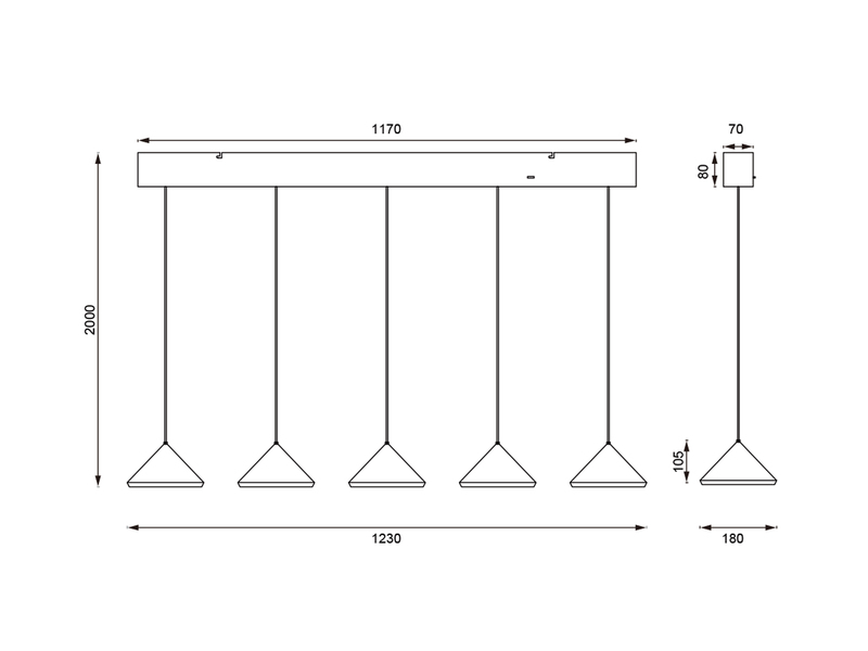 LED Pendelleuchte LAGUNA 5-flammig, höhenverstellbar, Coffee, Breite 123cm