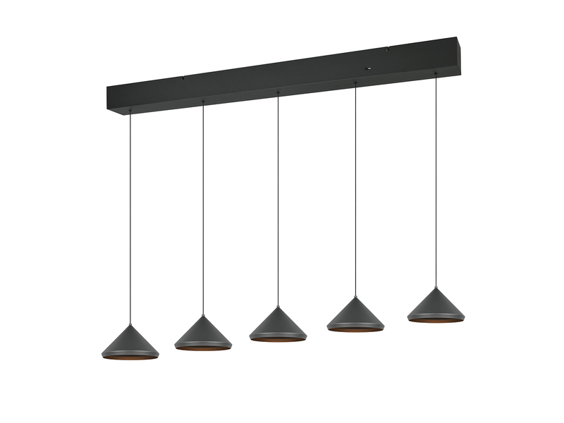 LED Pendelleuchte LAGUNA 5-flammig, höhenverstellbar, Schwarz, Breite 123cm