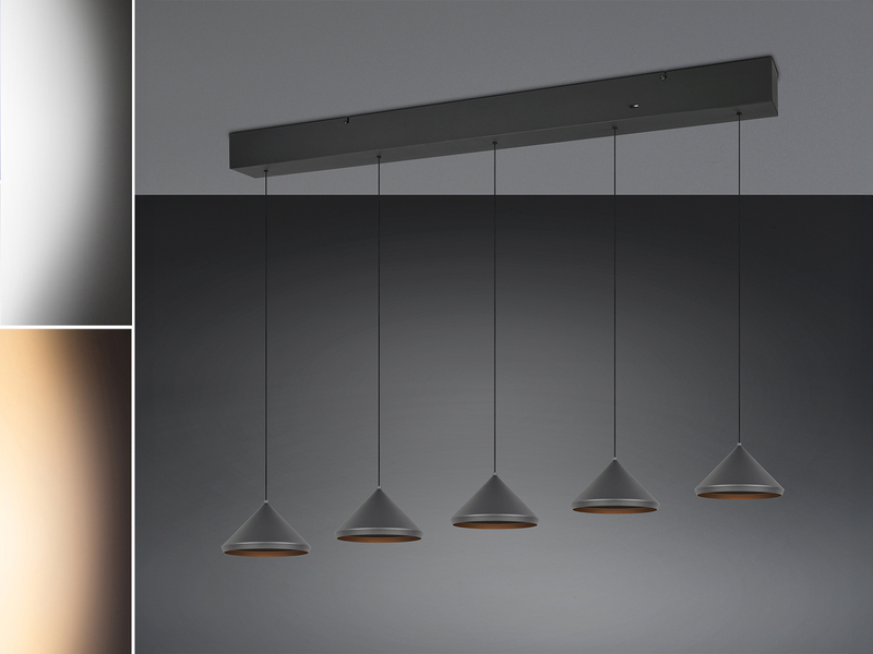 LED Pendelleuchte LAGUNA 5-flammig, höhenverstellbar, Schwarz, Breite 123cm