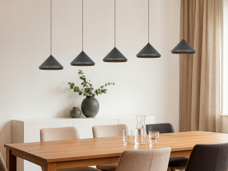 LED Pendelleuchte LAGUNA 5-flammig, höhenverstellbar, Schwarz, Breite 123cm