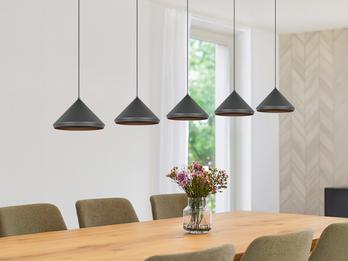 LED Pendelleuchte LAGUNA 5-flammig, höhenverstellbar, Schwarz, Breite 123cm