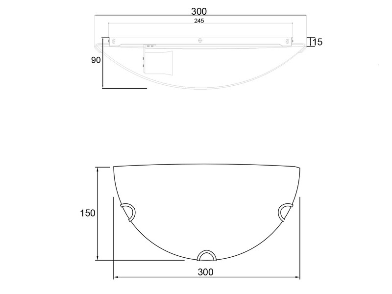 Wandleuchte LANA halbrund Glas Weiß, Breite 30cm