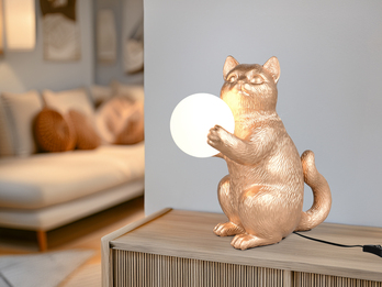 Besondere LED Tischleuchte Katzenlampe Gold, Höhe 30cm