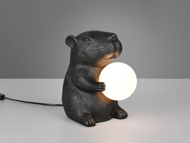 Besondere Tischleuchte CAPI kleine Capybara Lampe Schwarz, Höhe 25cm