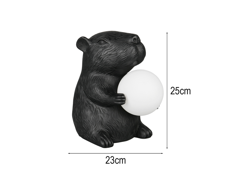 Besondere Tischleuchte CAPI kleine Capybara Lampe Schwarz, Höhe 25cm