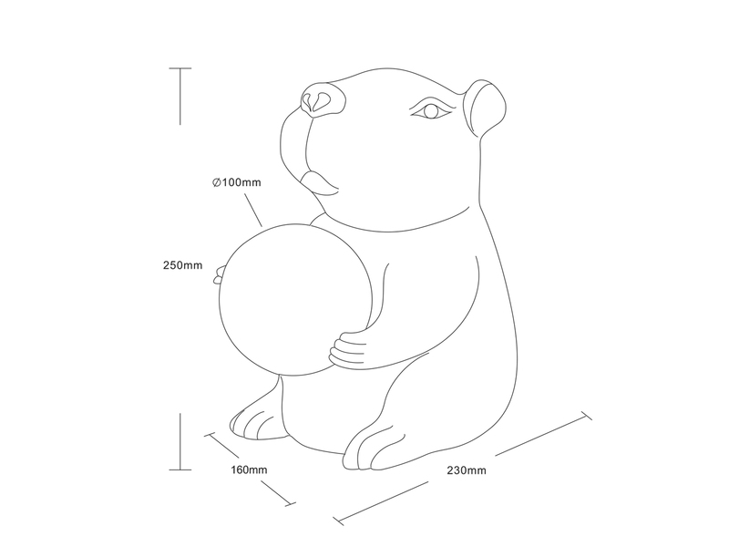 Besondere Tischleuchte CAPI kleine Capybara Lampe Schwarz, Höhe 25cm