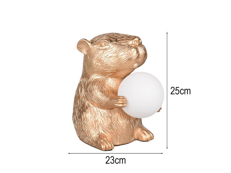 Besondere Tischleuchte CAPI kleine Capybara Lampe Gold, Höhe 25cm