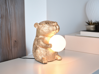 Besondere Tischleuchte CAPI kleine Capybara Lampe Gold, Höhe 25cm