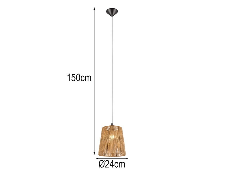 Kleine LED Pendelleuchte 1-flammig mit Lampenschirm aus Papiergarn, Ø 24cm