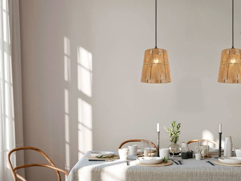 Kleine LED Pendelleuchte 1-flammig mit Lampenschirm aus Papiergarn, Ø 24cm