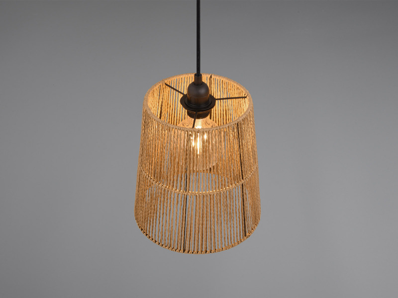 Kleine LED Pendelleuchte 1-flammig mit Lampenschirm aus Papiergarn, Ø 24cm