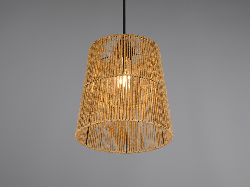 Kleine LED Pendelleuchte 1-flammig mit Lampenschirm aus Papiergarn, Ø 24cm