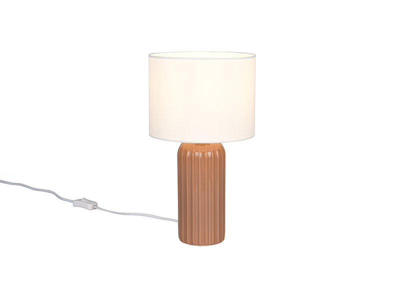 LED Tischleuchte mit Keramikfuß Mocca & Stoffschirm Beige, Höhe 36cm