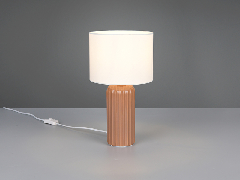 LED Tischleuchte mit Keramikfuß Mocca & Stoffschirm Beige, Höhe 36cm