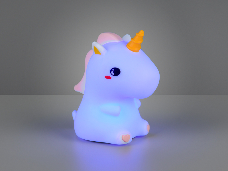 LED Batterie Tischlampe GOLDY Einhorn Lampe mit RGBW Farbwechsel, Höhe 15cm