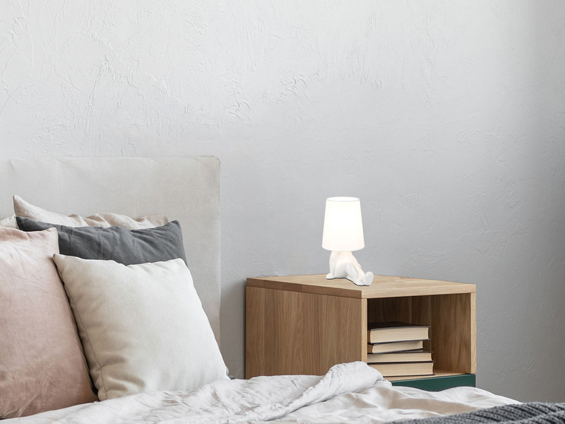 Tischleuchte HUMA Keramik Weiß mit Stoffschirm, Höhe 24,5cm